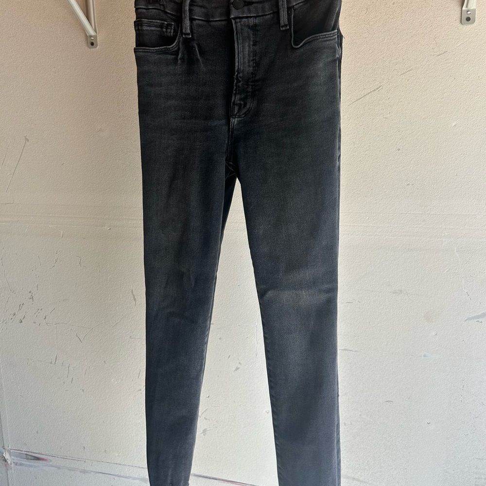 Black Denim straight leg raw hem